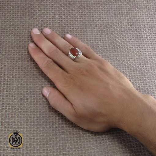 انگشتر عقیق یمن اصل مردانه دور چنگ شبکه  - کد 8302 - تصویر 5