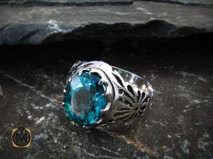 انگشتر نقره مردانه با نگین توپاز سبز - کد 8184 - تصویر 5