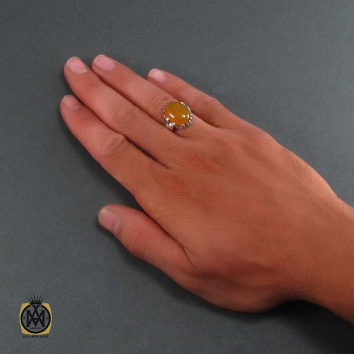 انگشتر عقیق زرد مردانه با حکاکی شرف الشمس - کد 8310 - تصویر 5
