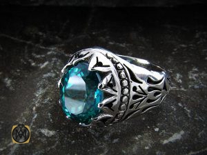 5 انگشتر نقره مردانه با نگین توپاز - کد 8185 - تصویر 5