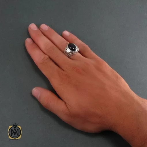 انگشتر عقیق سیاه اصل مردانه - کد 8320 - تصویر 5