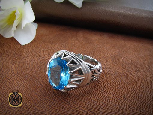 انگشتر توپاز آبی مردانه خوش رنگ و مرغوب - کد 8187 - تصویر 5