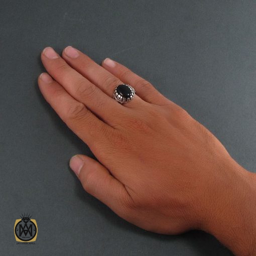 انگشتر عقیق سیاه مردانه - کد 8347 - تصویر 5