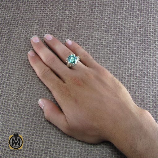 5 انگشتر موزانایت سبز درجه یک و مرغوب مردانه - کد 8196 - تصویر 5