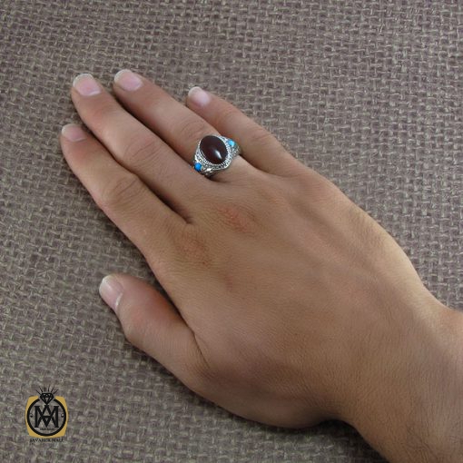 5 انگشتر عقیق یمن و فیروزه نیشابور مردانه - کد 8200 - تصویر 5