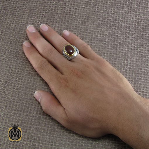 انگشتر عقیق یمن مردانه مرغوب و خوش رنگ - کد 8203 - تصویر 5