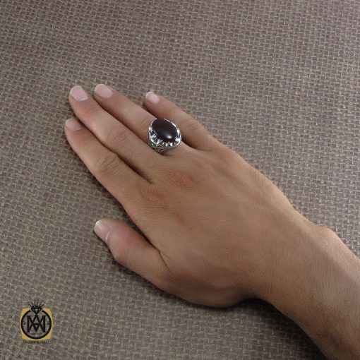 انگشتر عقیق یمن و زمرد مردانه - کد 8205 - تصویر 5
