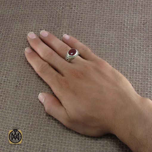 انگشتر عقیق یمن طرح صفوی مردانه - کد 8207 - تصویر 5