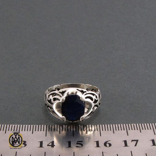 انگشتر نقره مردانه با نگین یاقوت کبود - کد 8174 - تصویر 5