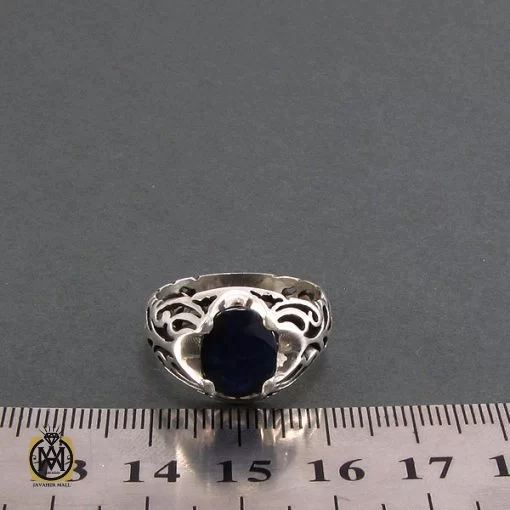 انگشتر نقره مردانه با نگین یاقوت کبود - کد 8174 - تصویر 5
