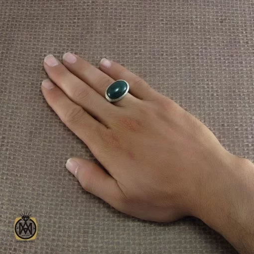 انگشتر عقیق سبز رکاب صفوی مردانه - کد 8224 - تصویر 5