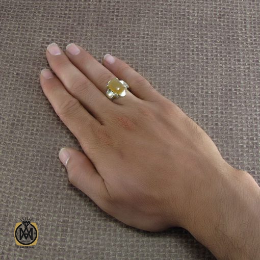 5 انگشتر عقیق یمن مردانه با حکاکی شرف الشمس - کد 8225 - تصویر 5
