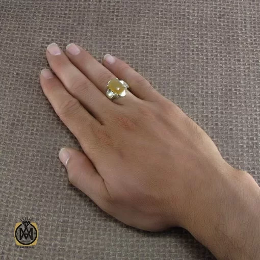انگشتر عقیق یمن مردانه با حکاکی شرف الشمس - کد 8225 - تصویر 5
