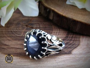 6 انگشتر نقره مردانه با نگین یاقوت کبود - کد 8179 - تصویر 6