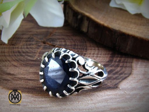 6 انگشتر نقره مردانه با نگین یاقوت کبود - کد 8179 - تصویر 6