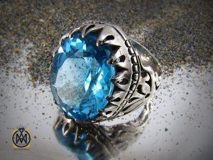 6 انگشتر نقره مردانه با نگین توپاز آبی مرغوب - کد 8181 - تصویر 6