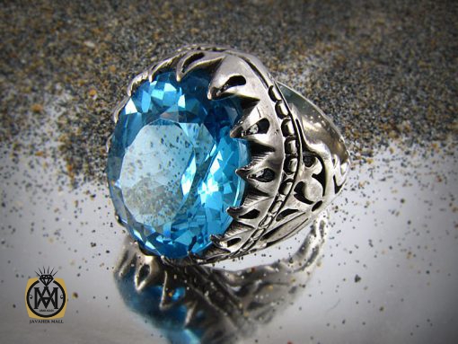 انگشتر نقره مردانه با نگین توپاز آبی مرغوب - کد 8181 - تصویر 6