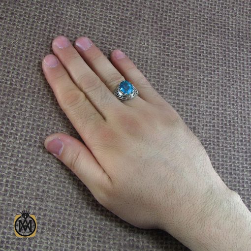 انگشتر نقره مردانه با نگین توپاز سبز - کد 8184 - تصویر 6