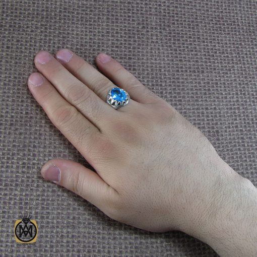انگشتر توپاز آبی مردانه خوش رنگ و مرغوب - کد 8187 - تصویر 6