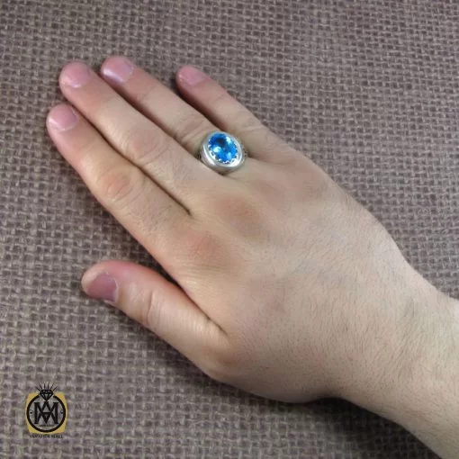انگشتر توپاز آبی مردانه دست ساز و مرغوب - کد 8173 - تصویر 5