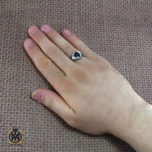 انگشتر نقره مردانه با نگین یاقوت کبود - کد 8174 - تصویر 6