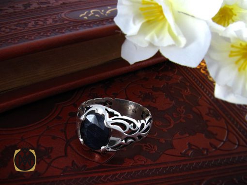 انگشتر نقره مردانه با نگین یاقوت کبود - کد 8174 - تصویر 7