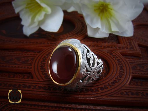 انگشتر عقیق یمن مردانه مرغوب و خوش رنگ - کد 8203 - تصویر 6