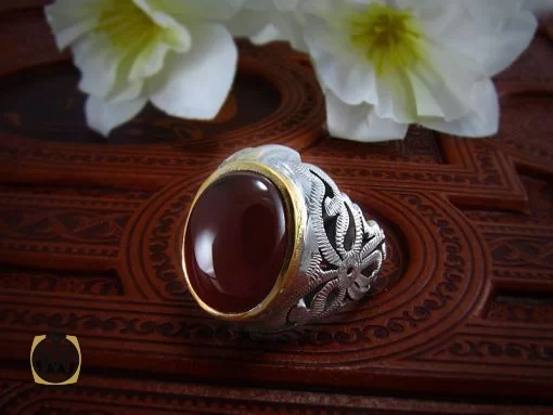 انگشتر عقیق یمن مردانه مرغوب و خوش رنگ - کد 8203 - تصویر 6