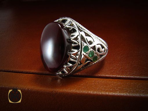 انگشتر عقیق یمن و زمرد مردانه - کد 8205 - تصویر 6