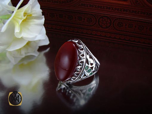 انگشتر عقیق یمن و زمرد مردانه مرغوب - کد 8210 - تصویر 6