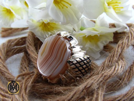 انگشتر عقیق سلیمانی مردانه - کد 8218 - تصویر 6