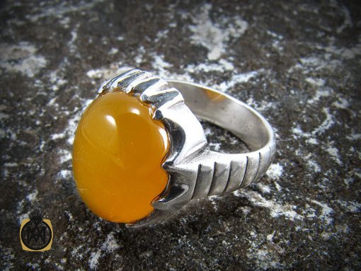 انگشتر عقیق زرد مردانه با حکاکی شرف الشمس - کد 8310 - تصویر 6