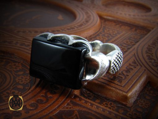 انگشتر عقیق سیاه مردانه - کد 8328 - تصویر 6