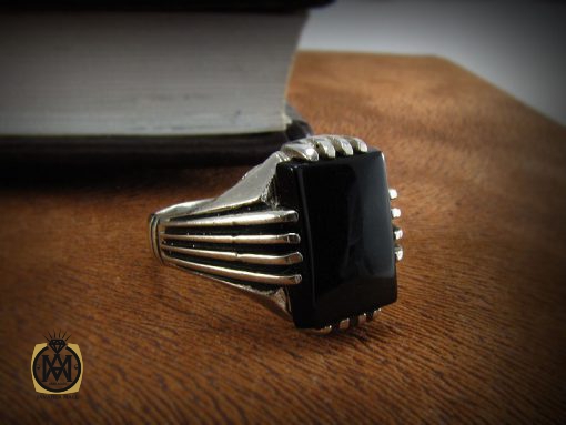 انگشتر عقیق سیاه مردانه - کد 8339 - تصویر 6