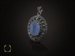 00 مدال عقیق یمن کبود و مارکازیت زنانه طرح آرزو - کد 3115 - تصویر 5