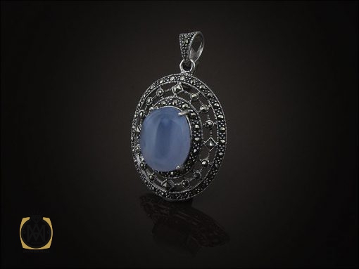 00 مدال عقیق یمن کبود و مارکازیت زنانه طرح آرزو - کد 3115 - تصویر 5