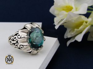انگشتر توپاز اصل سبز مردانه دست ساز - کد 8538 - تصویر 6