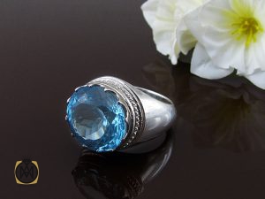 00 انگشترتوپاز آبی درشت مردانه صفوی دست ساز - کد 8539 - تصویر 6