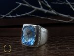 انگشتر توپاز آبی مردانه درشت و مرغوب رکاب دست ساز - کد 8543 - تصویر 6