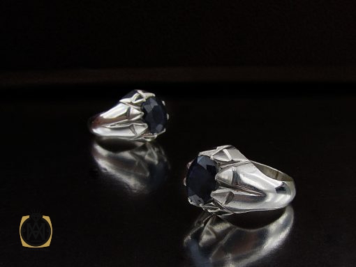 انگشتر یاقوت کبود مردانه با رکاب دست ساز - کد 8547 - تصویر 6