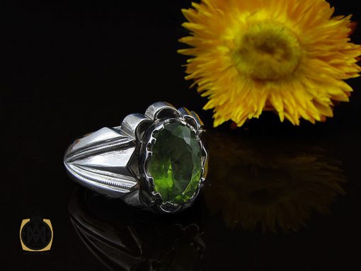 انگشتر زبرجد مردانه خوش رنگ با رکاب دست ساز - کد 8552 - تصویر 6