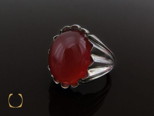 انگشتر عقیق قرمز خوش رنگ مردانه رکاب دست ساز - کد 8564 - تصویر 6