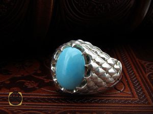00 انگشتر فیروزه نیشابور مردانه خوش طبع رکاب دست ساز - کد 8569 - تصویر 6