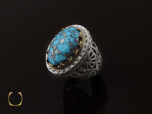 00 انگشتر فیروزه نیشابور سلطنتی مردانه با رکاب دست ساز - کد 8573 - تصویر 6