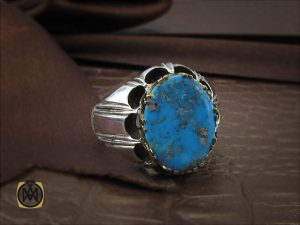 00 انگشتر فیروزه نیشابور مردانه رکاب دست ساز - کد 8576 - تصویر 6