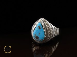 انگشتر فیروزه نیشابور اشکی مردانه رکاب هنر دست استاد شرفیان - کد 8580 - تصویر 6