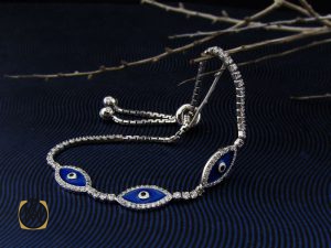 دستبند نقره طرح چشم زخم زنانه - کد 1072 - تصویر 6