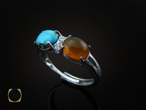 انگشتر فیروزه نیشابور  و عقیق یمن زنانه طرح نوگل - کد 2090 - تصویر 6