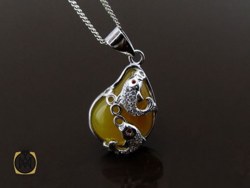 مدال عقیق طرح ماهی پر نگین زنانه - کد 3046 - تصویر 2