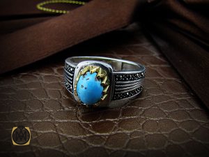 00 انگشتر فیروزه نیشابوری مردانه - کد 8390 - تصویر 6